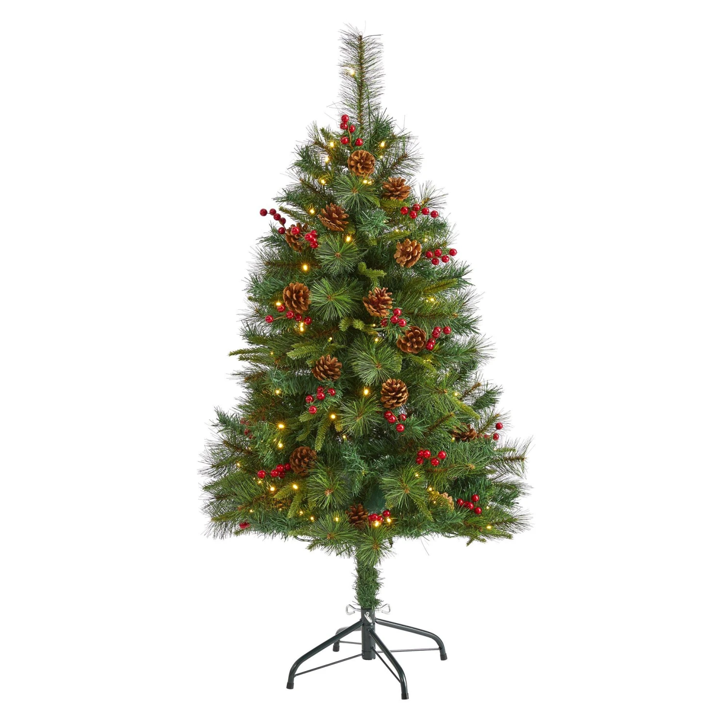 4’ Mixed Pine Artificial Christmas Tree With 100 Clear LED Lights, Pine Cones And Berries 1 4’ Mixed Pine Artificial Christmas Tree With 100 Clear LED Lights, Pine Cones And Berries