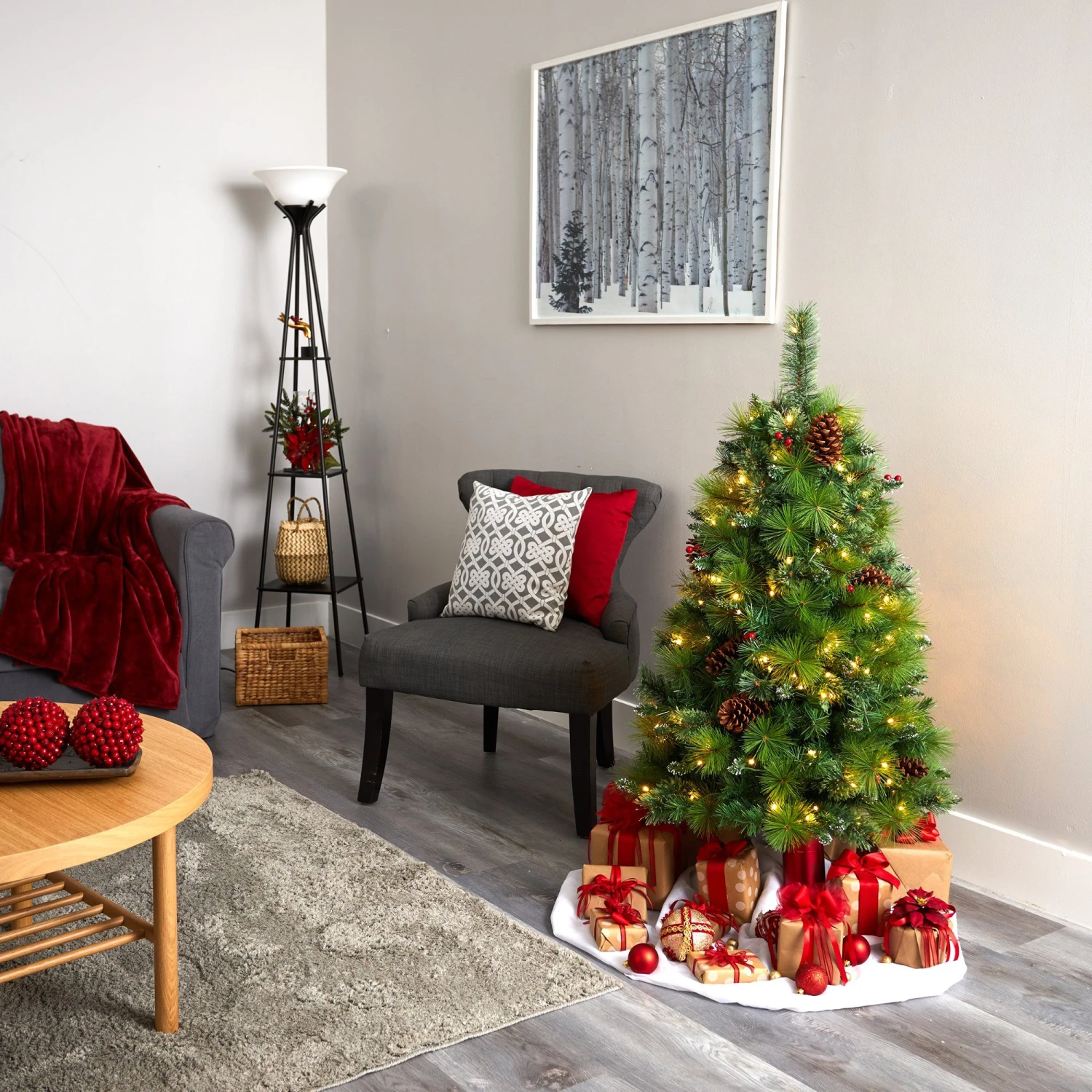 4’ Montana Mixed Pine Artificial Christmas Tree With Pine Cones, Berries And 150 Clear LED Lights 7 4’ Montana Mixed Pine Artificial Christmas Tree With Pine Cones, Berries And 150 Clear LED Lights - Image 7