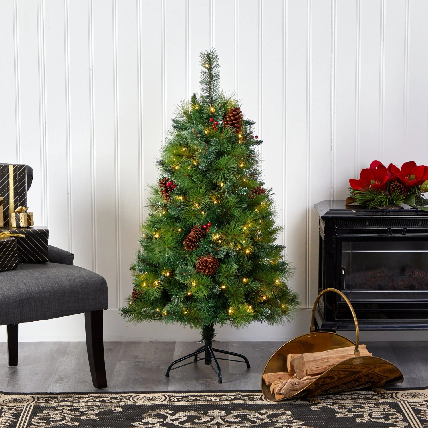 4’ Montana Mixed Pine Artificial Christmas Tree With Pine Cones, Berries And 150 Clear LED Lights 6 4’ Montana Mixed Pine Artificial Christmas Tree With Pine Cones, Berries And 150 Clear LED Lights - Image 6