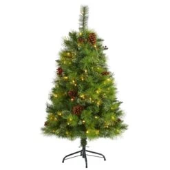 4’ Montana Mixed Pine Artificial Christmas Tree With Pine Cones, Berries And 150 Clear LED Lights