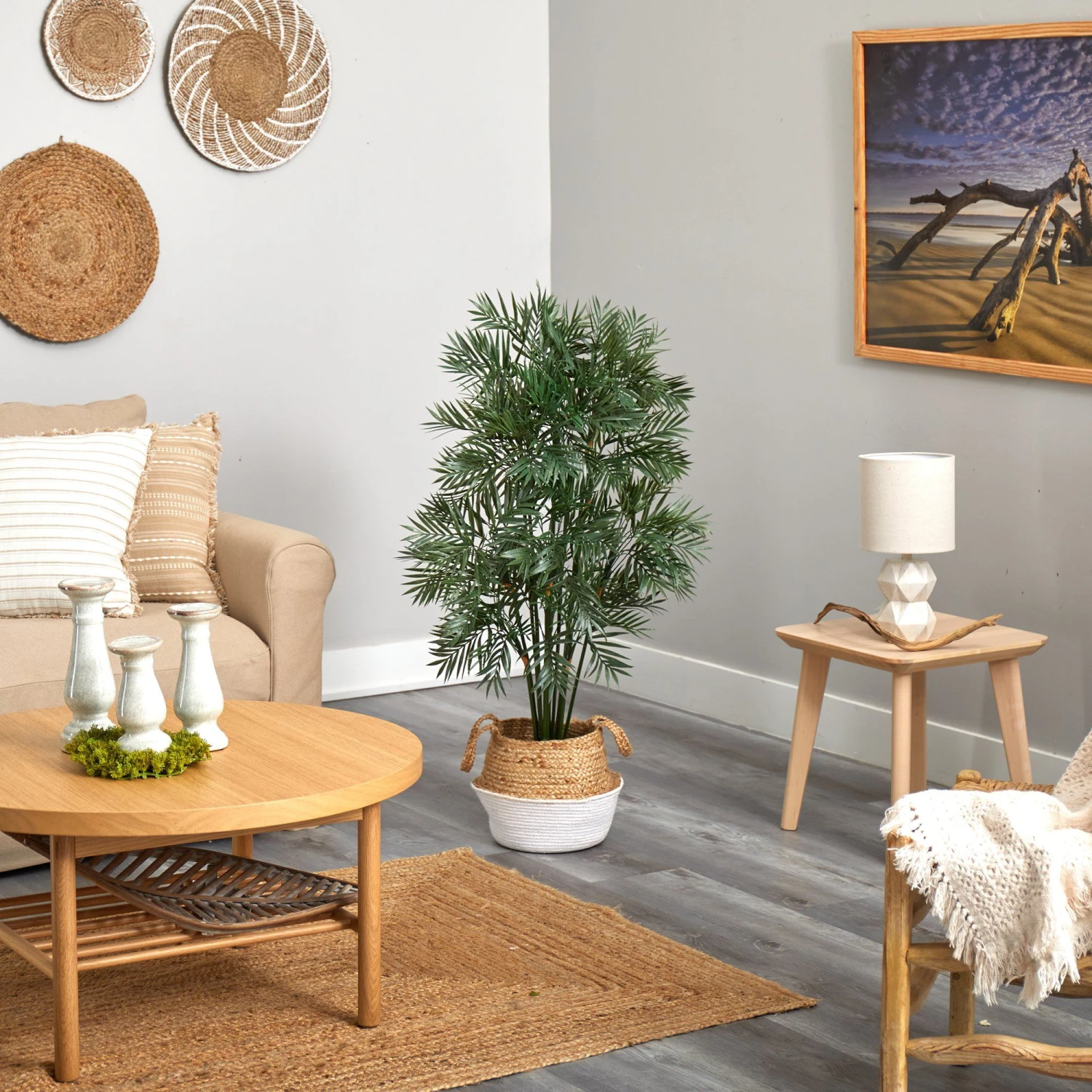 4' Parlor Palm Artificial Tree In Boho Chic Handmade Cotton & Jute White Woven Planter 4 4' Parlor Palm Artificial Tree In Boho Chic Handmade Cotton & Jute White Woven Planter - Image 4