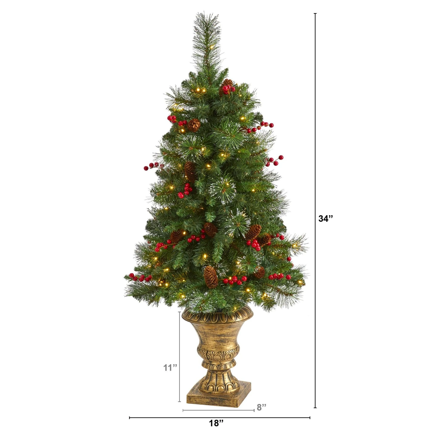 4’ Pine, Pinecone And Berries Artificial Christmas Tree With 100 Clear LED Lights In Decorative Urn 2 4’ Pine, Pinecone And Berries Artificial Christmas Tree With 100 Clear LED Lights In Decorative Urn - Image 2