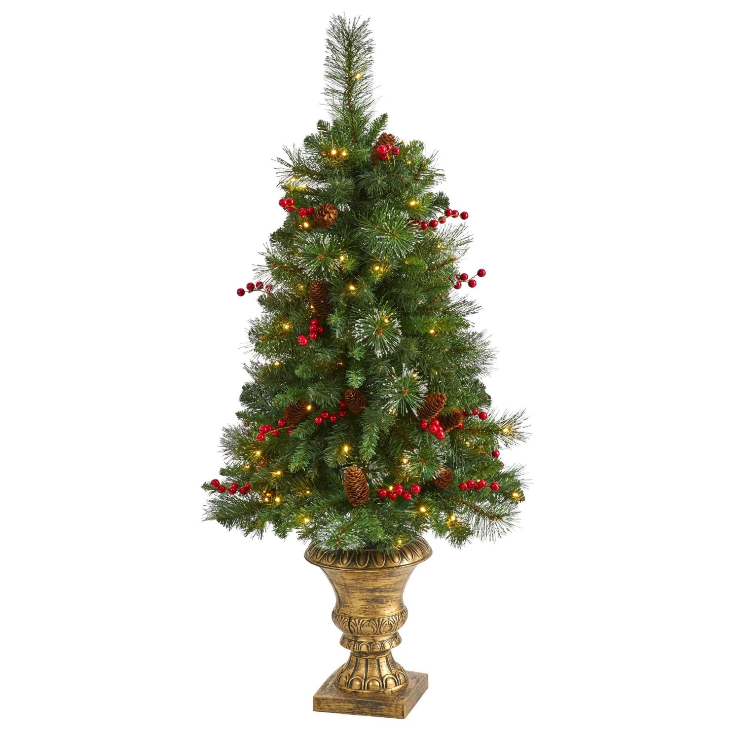 4’ Pine, Pinecone And Berries Artificial Christmas Tree With 100 Clear LED Lights In Decorative Urn 1 4’ Pine, Pinecone And Berries Artificial Christmas Tree With 100 Clear LED Lights In Decorative Urn