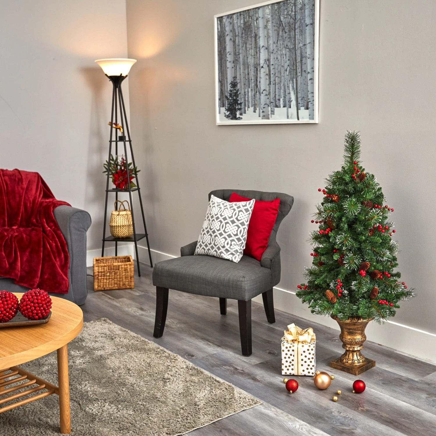 4’ Pine, Pinecone And Berries Artificial Christmas Tree With 100 Clear LED Lights In Decorative Urn 5 4’ Pine, Pinecone And Berries Artificial Christmas Tree With 100 Clear LED Lights In Decorative Urn - Image 5