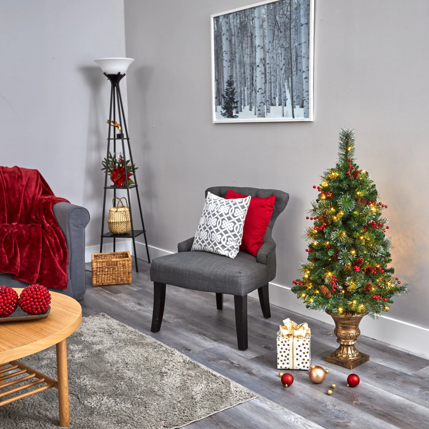 4’ Pine, Pinecone And Berries Artificial Christmas Tree With 100 Clear LED Lights In Decorative Urn 7 4’ Pine, Pinecone And Berries Artificial Christmas Tree With 100 Clear LED Lights In Decorative Urn - Image 7