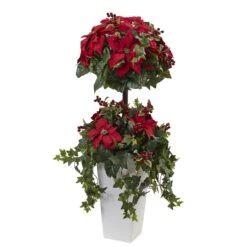 4’ Poinsettia Berry Topiary W/Decorative Planter