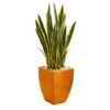 4’ Sansevieria Artificial Plant In Orange Planter