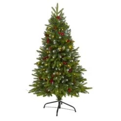4' Snow Tipped Portland Spruce Artificial Christmas Tree With Frosted Berries And Pinecones With 100 Clear LED Lights