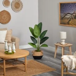 4’ Travelers Palm Artificial Tree In Boho Chic Handmade Cotton & Jute Black Woven Planter -Artificial Trees Store artificial 4 travelers palm artificial tree in boho chic handmade cotton jute black woven planter nearly natural 175705