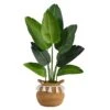 4’ Travelers Palm Artificial Tree In Boho Chic Handmade Natural Cotton Woven Planter With Tassels