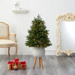 4’ Washington Fir Artificial Christmas Tree With 50 Clear Lights In White Planter With Decorative Planter Stand 14 4’ Washington Fir Artificial Christmas Tree With 50 Clear Lights In White Planter With Decorative Planter Stand -Artificial Trees Store artificial 4 washington fir artificial christmas tree with 50 clear lights in white planter with decorative planter stand nearly natural 807950