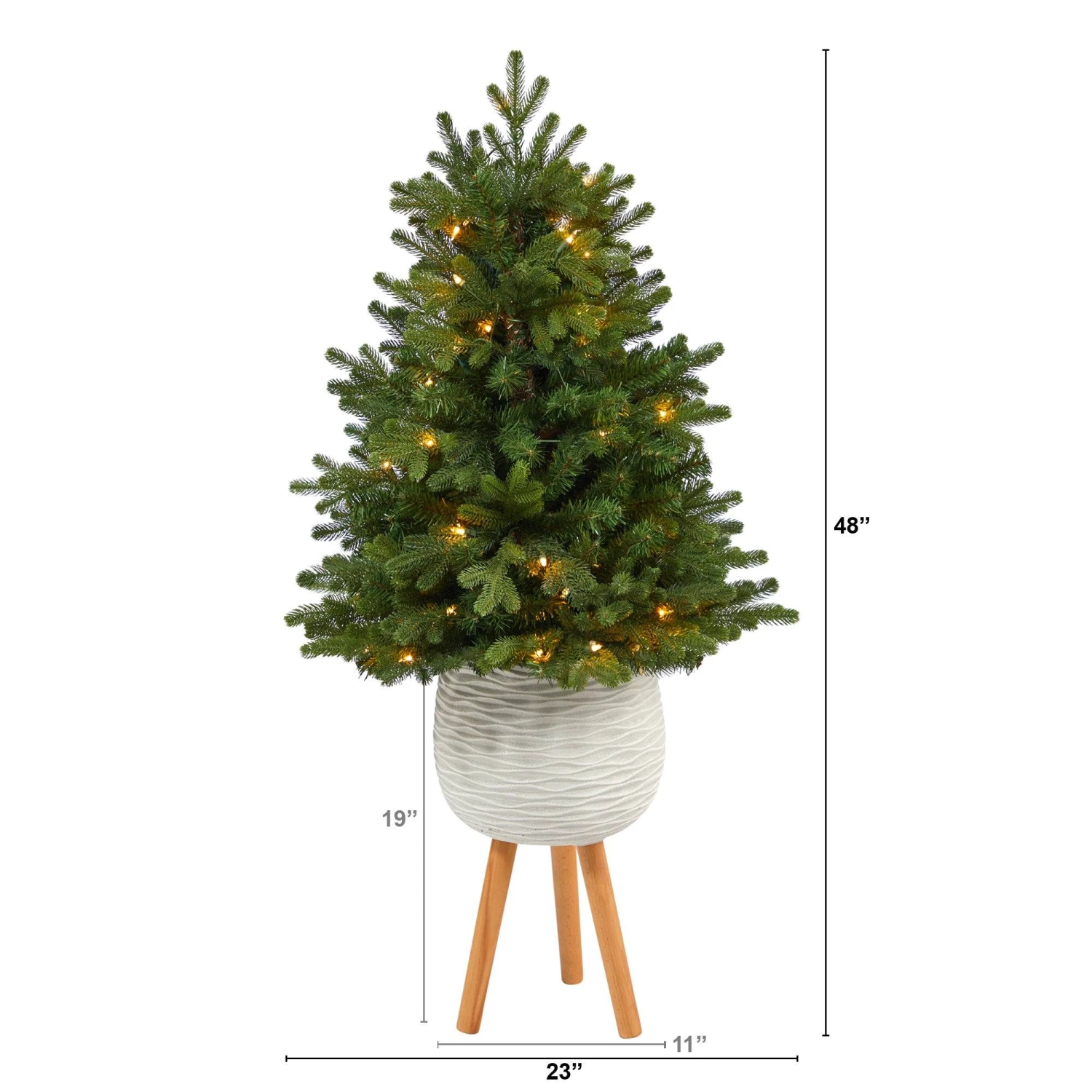 4’ Washington Fir Artificial Christmas Tree With 50 Clear Lights In White Planter With Decorative Planter Stand 2 4’ Washington Fir Artificial Christmas Tree With 50 Clear Lights In White Planter With Decorative Planter Stand - Image 2