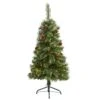 4’ White Mountain Pine Artificial Christmas Tree With 100 Clear LED Lights And Pine Cones