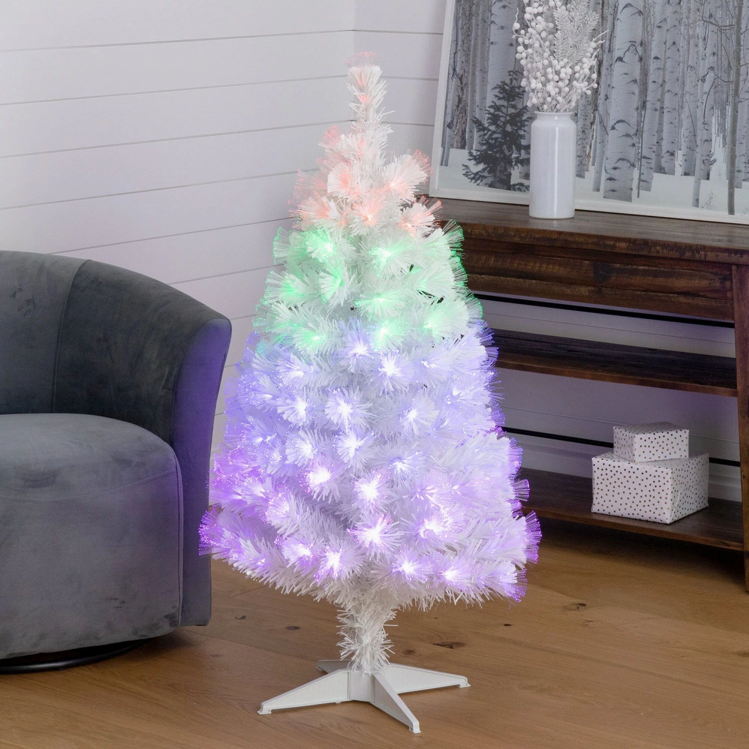 4' White Pre-Lit Fiber Optic Artificial Christmas Tree With 120 Colorful LED And Remote Control Show 9 4' White Pre-Lit Fiber Optic Artificial Christmas Tree With 120 Colorful LED And Remote Control Show - Image 9