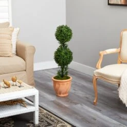 40” Boxwood Double Ball Topiary Artificial Tree In Terra-Cotta Planter (Indoor/Outdoor) -Artificial Trees Store artificial 40 boxwood double ball topiary artificial tree in terra cotta planter indooroutdoor nearly natural 262891