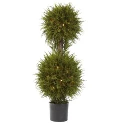 40” Cedar Double Ball Topiary W/Lights