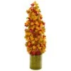 41” Autumn Maple Artificial Tree In Green Metal Planter