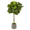 41” Fiddle Leaf Artificial Tree In Stoneware Planter With Gold Trimming (Real Touch)