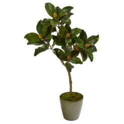 41” Magnolia Leaf Artificial Tree In Olive Green Planter