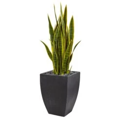 41” Sansevieria Artificial Plant In Black Planter