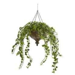 43” Ivy Artificial Hanging Plant In Hanging Metal Bowl