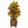 44” Croton Artificial Plant In Decorative Planter(Real Touch)