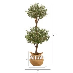 4.5' Artificial Olive Double Topiary With Handmade Jute & Cotton Basket With Tassels -Artificial Trees Store artificial 45 artificial olive double topiary 5 artificial bougainvillea tree with handmade jute cotton basket with tassels plant in planter nearly natural 575283