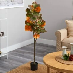 4.5’ Autumn Fiddle Leaf Artificial Fall Tree -Artificial Trees Store artificial 45 autumn fiddle leaf artificial fall tree nearly natural 902499