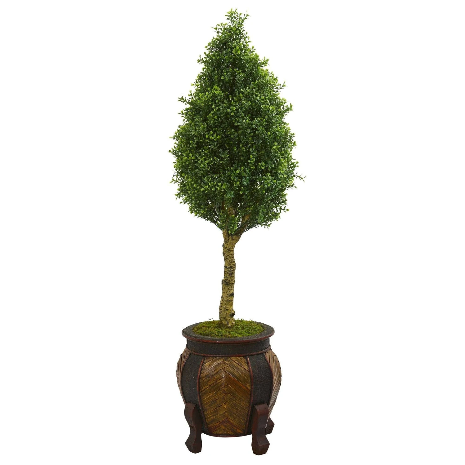 4.5’ Boxwood Cone Artificial Tree In Decorative Planter 1 4.5’ Boxwood Cone Artificial Tree In Decorative Planter