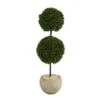 45” Boxwood Double Ball Artificial Topiary Tree In Sand Colored Planter (Indoor/Outdoor)