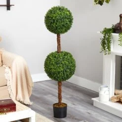 4.5’ Boxwood Double Ball Topiary Artificial Tree (Indoor/Outdoor) -Artificial Trees Store artificial 45 boxwood double ball topiary artificial tree indooroutdoor nearly natural 664747