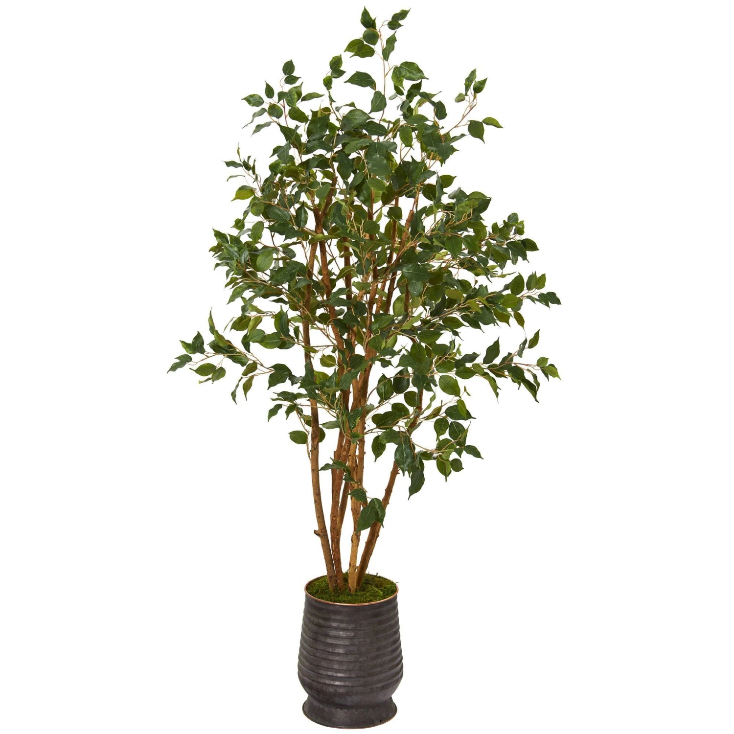 4.5’ Ficus Artificial Tree In Ribbed Metal Planter 1 4.5’ Ficus Artificial Tree In Ribbed Metal Planter