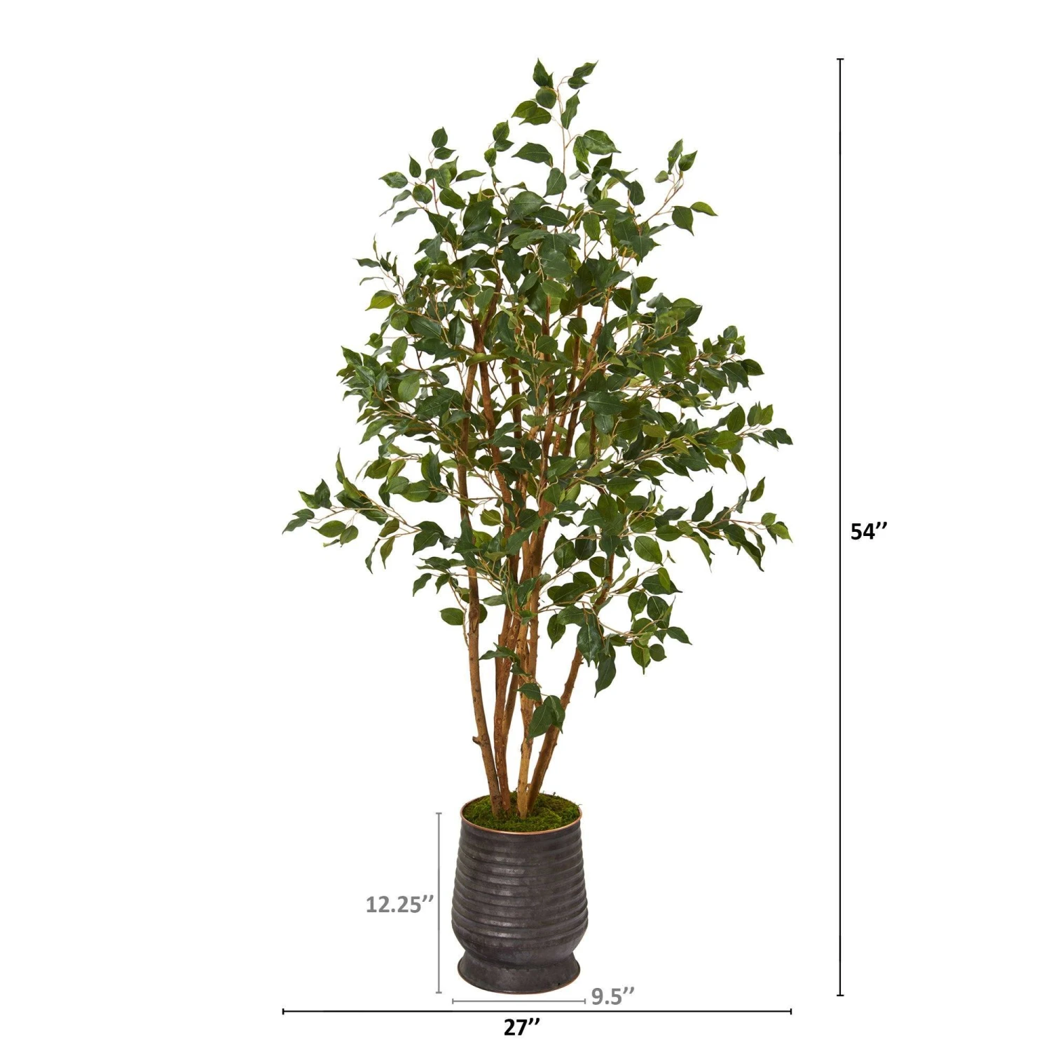 4.5’ Ficus Artificial Tree In Ribbed Metal Planter 2 4.5’ Ficus Artificial Tree In Ribbed Metal Planter - Image 2