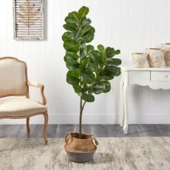 4.5’ Fiddle Leaf Fig Artificial Tree With Boho Chic Handmade Cotton And Jute White Woven Planter 6 4.5’ Fiddle Leaf Fig Artificial Tree With Boho Chic Handmade Cotton And Jute White Woven Planter -Artificial Trees Store artificial 45 fiddle leaf fig artificial tree with boho chic handmade cotton and jute white woven planter nearly natural 243565