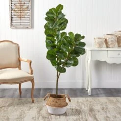 4.5’ Fiddle Leaf Fig Artificial Tree With Boho Chic Handmade Cotton & Jute White Woven Planter 6 4.5’ Fiddle Leaf Fig Artificial Tree With Boho Chic Handmade Cotton & Jute White Woven Planter -Artificial Trees Store artificial 45 fiddle leaf fig artificial tree with boho chic handmade cotton jute white woven planter nearly natural 123107