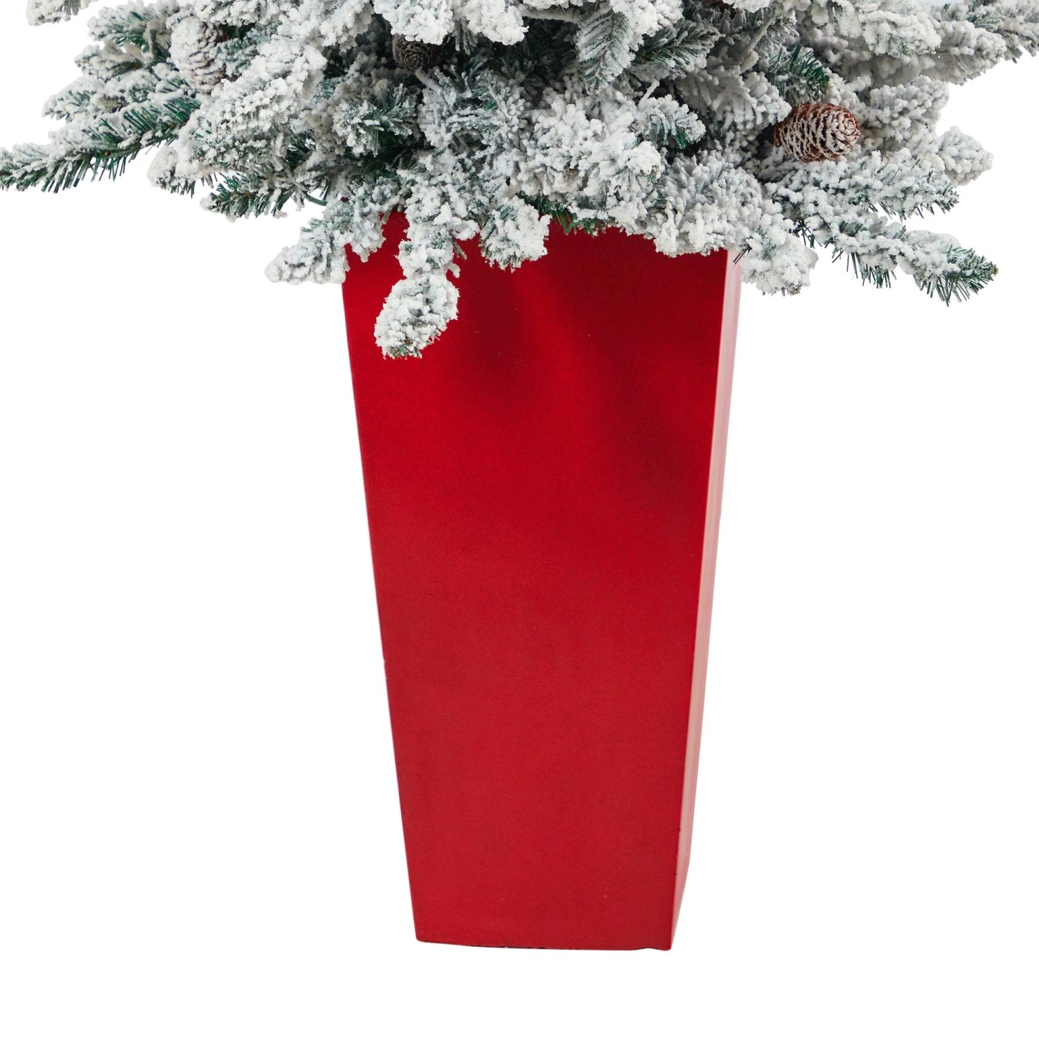 4.5’ Flocked Livingston Fir Artificial Christmas Tree With Pine Cones And 150 Clear Warm LED Lights In Tall White Planter 6 4.5’ Flocked Livingston Fir Artificial Christmas Tree With Pine Cones And 150 Clear Warm LED Lights In Tall White Planter - Image 6