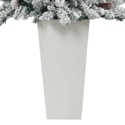 4.5’ Flocked Livingston Fir Artificial Christmas Tree With Pine Cones And 150 Clear Warm LED Lights In Tall White Planter 23 4.5’ Flocked Livingston Fir Artificial Christmas Tree With Pine Cones And 150 Clear Warm LED Lights In Tall White Planter -Artificial Trees Store artificial 45 flocked livingston fir artificial christmas tree with pine cones and 150 clear warm led lights in tall white planter nearly natural 579733