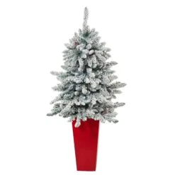 4.5’ Flocked Livingston Fir Artificial Christmas Tree With Pine Cones And 150 Clear Warm LED Lights In Tall White Planter 14 4.5’ Flocked Livingston Fir Artificial Christmas Tree With Pine Cones And 150 Clear Warm LED Lights In Tall White Planter -Artificial Trees Store artificial 45 flocked livingston fir artificial christmas tree with pine cones and 150 clear warm led lights in tall white planter nearly natural 656732