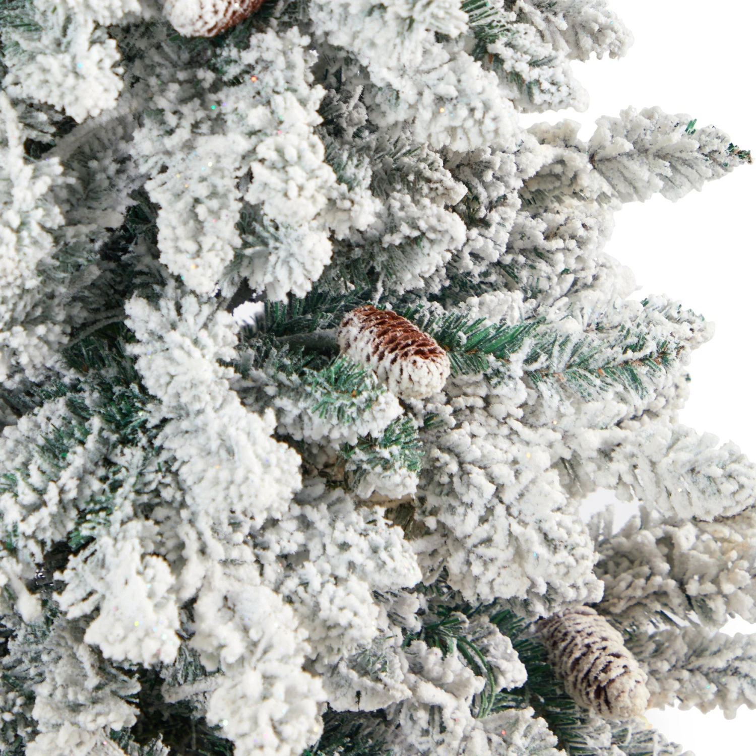4.5’ Flocked Livingston Fir Artificial Christmas Tree With Pine Cones And 150 Clear Warm LED Lights In Tall White Planter 5 4.5’ Flocked Livingston Fir Artificial Christmas Tree With Pine Cones And 150 Clear Warm LED Lights In Tall White Planter - Image 5