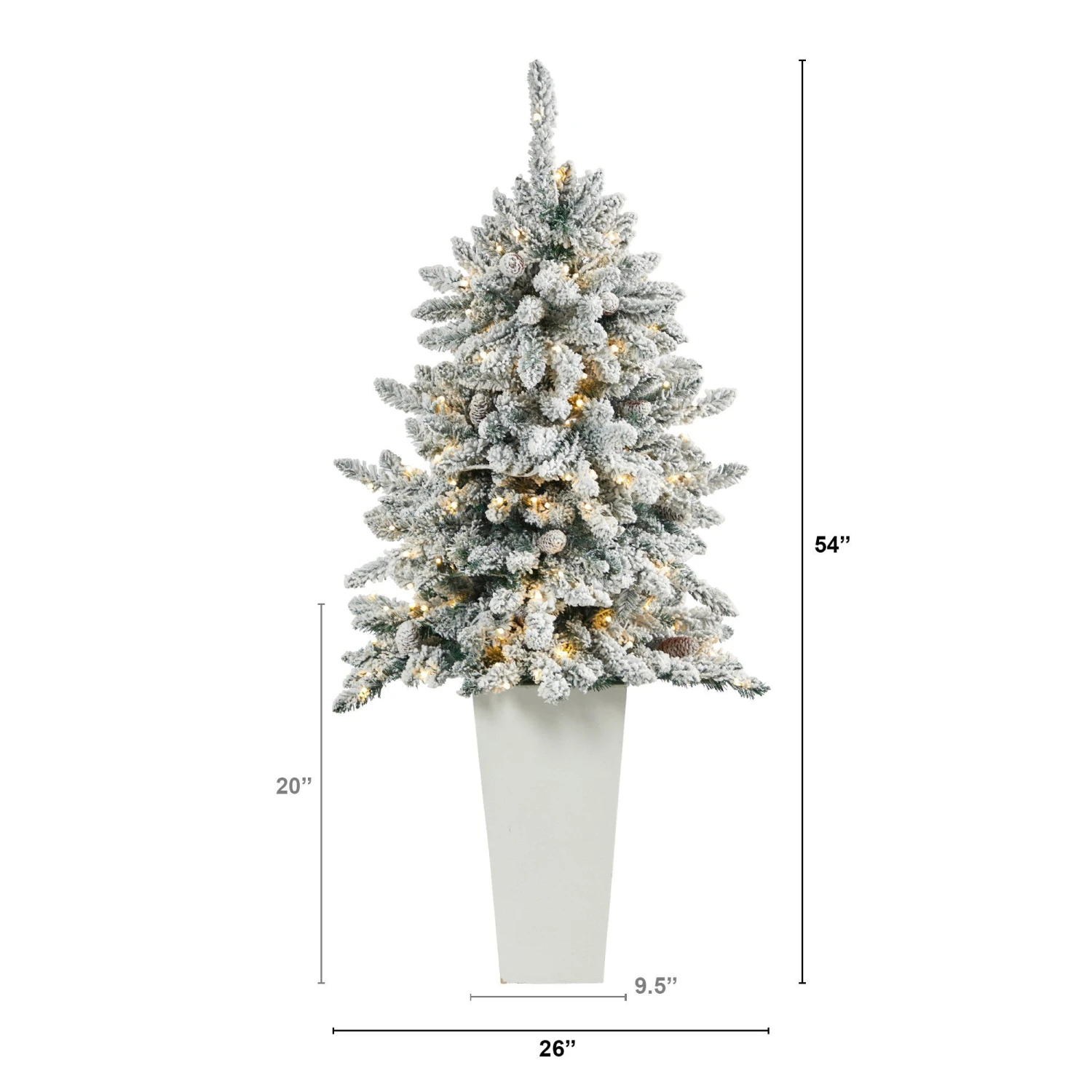 4.5’ Flocked Livingston Fir Artificial Christmas Tree With Pine Cones And 150 Clear Warm LED Lights In Tall White Planter 8 4.5’ Flocked Livingston Fir Artificial Christmas Tree With Pine Cones And 150 Clear Warm LED Lights In Tall White Planter - Image 8
