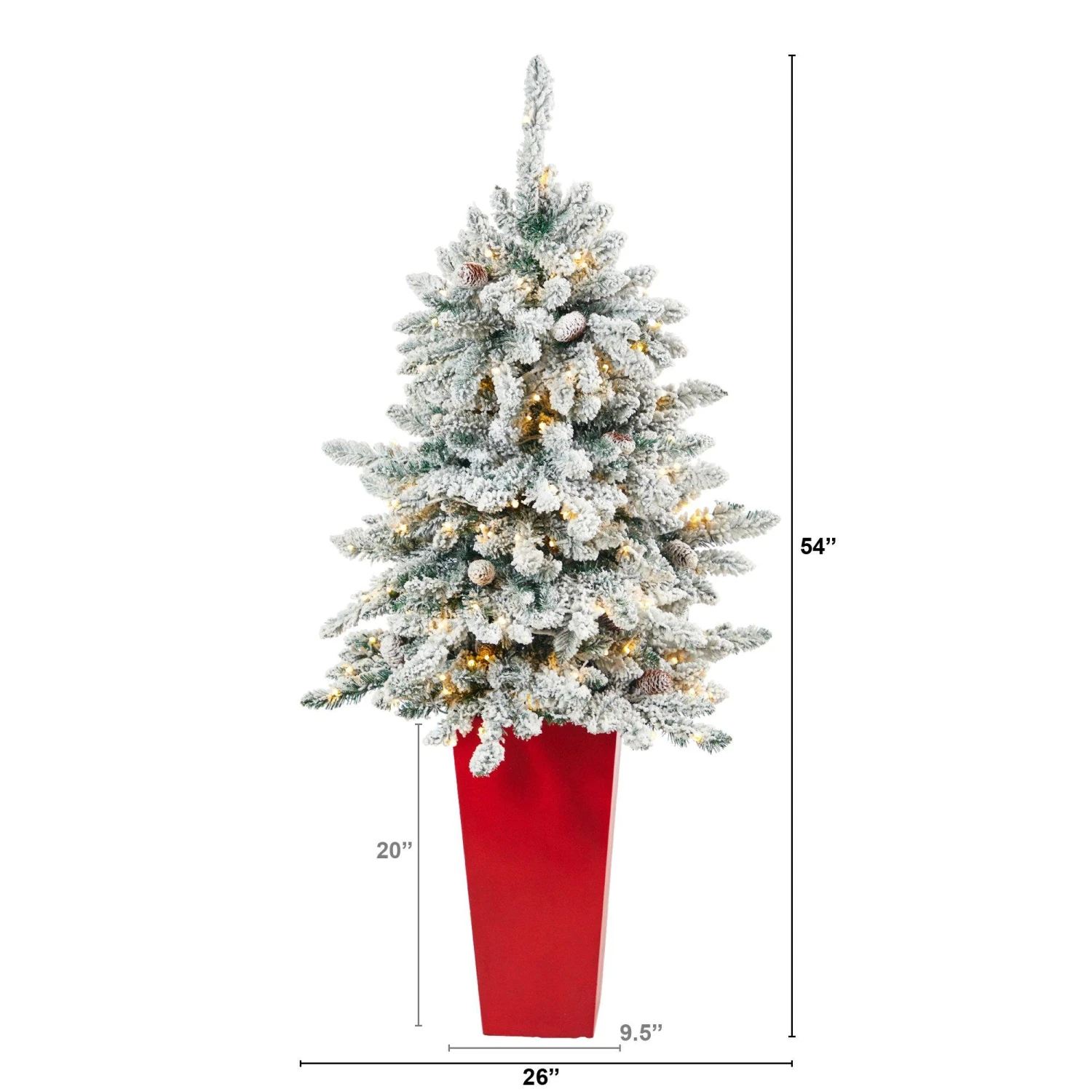 4.5’ Flocked Livingston Fir Artificial Christmas Tree With Pine Cones And 150 Clear Warm LED Lights In Tall White Planter 2 4.5’ Flocked Livingston Fir Artificial Christmas Tree With Pine Cones And 150 Clear Warm LED Lights In Tall White Planter - Image 2
