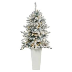 4.5’ Flocked Livingston Fir Artificial Christmas Tree With Pine Cones And 150 Clear Warm LED Lights In Tall White Planter 18 4.5’ Flocked Livingston Fir Artificial Christmas Tree With Pine Cones And 150 Clear Warm LED Lights In Tall White Planter -Artificial Trees Store artificial 45 flocked livingston fir artificial christmas tree with pine cones and 150 clear warm led lights in tall white planter nearly natural white 934252