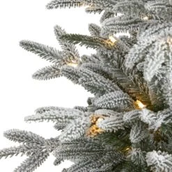 4.5’ Flocked Manchester Spruce Artificial Christmas Tree With 100 Lights And 357 Bendable Branches -Artificial Trees Store artificial 45 flocked manchester spruce artificial christmas tree with 100 lights and 357 bendable branches nearly natural 382172