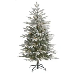 Artificial Trees Store 5 4.5’ Flocked Manchester Spruce Artificial Christmas Tree With 100 Lights And 357 Bendable Branches