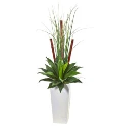 4.5’ Giant Agave Succulent Artificial Plant In White Planter