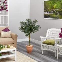 4.5’ Golden Cane Artificial Palm Tree In Terra-Cotta Planter -Artificial Trees Store artificial 45 golden cane artificial palm tree in terra cotta planter nearly natural 124554