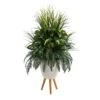 4.5’ Mixed Greens Artificial Plant In White Planter With Legs