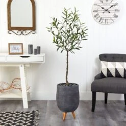 4.5’ Artificial Olive Tree In Gray Planter With Stand -Artificial Trees Store artificial 45 olive artificial tree in gray planter with stand nearly natural 402425