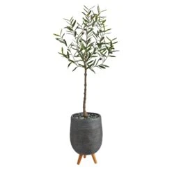 4.5’ Artificial Olive Tree In Gray Planter With Stand