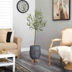 4.5’ Artificial Olive Tree In Gray Planter With Stand -Artificial Trees Store artificial 45 olive artificial tree in gray planter with stand nearly natural 971584